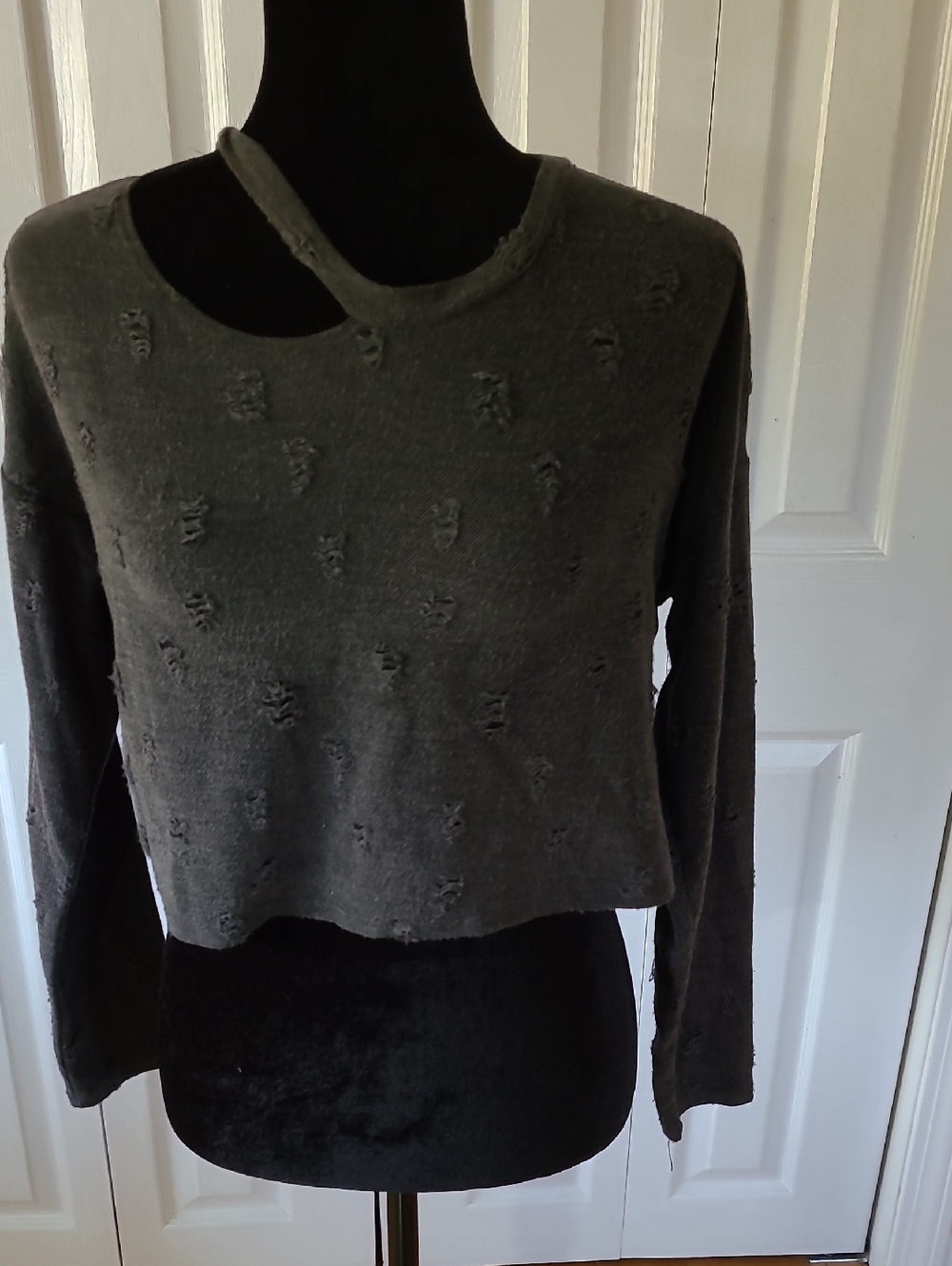 Distressed Cropped Sweater Shrug - Charcoal Gray